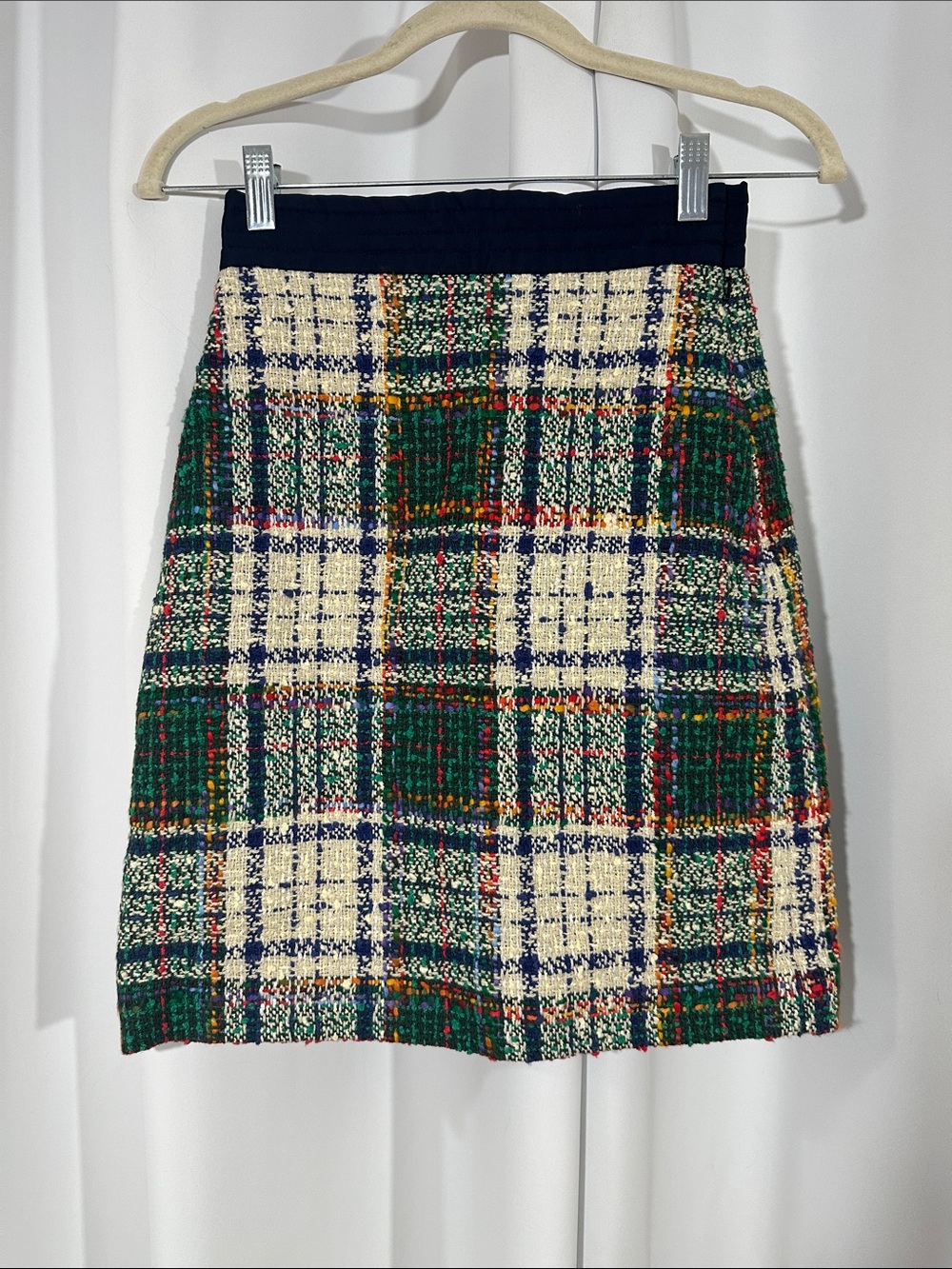 NWT Tory Burch Nubby Tartan Tweed Skirt Size 00 Plaid Office Workwear Preppy